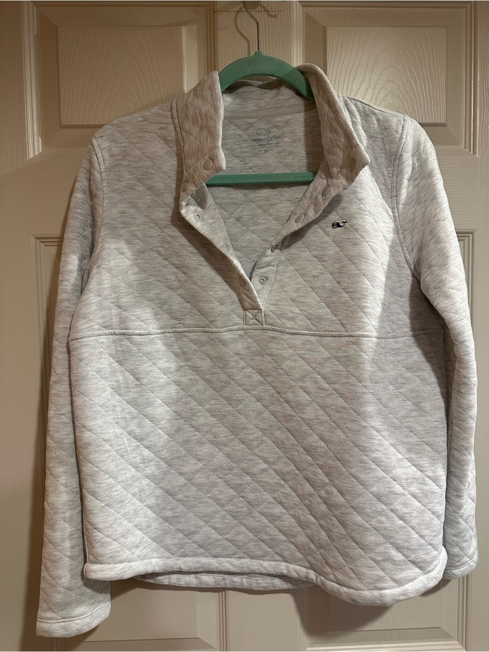Vineyard Vines Light Heather Gray Quilted Pullover with Blue Logo